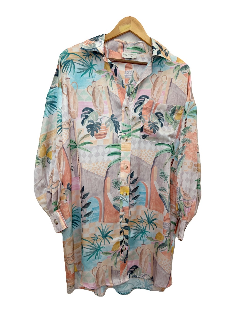Dress Forum Tropical Mediterranean Button Down Shirt Dress Pastel Small Coastal